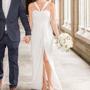 ML Monique Lhuillier halter column gown